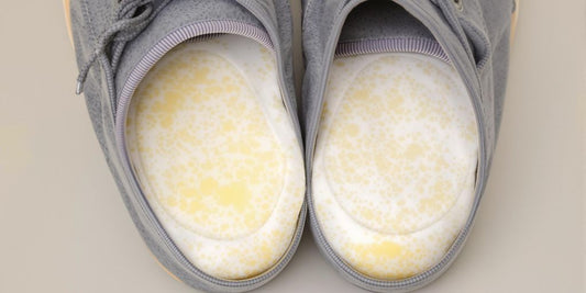 Close view of shoes with memory foam inserts inside