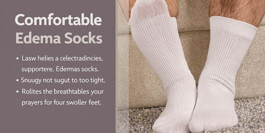 Man wearing comfortable edema socks on swollen feet