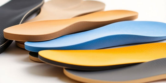 Close-up of different foam insoles for foot comfort.