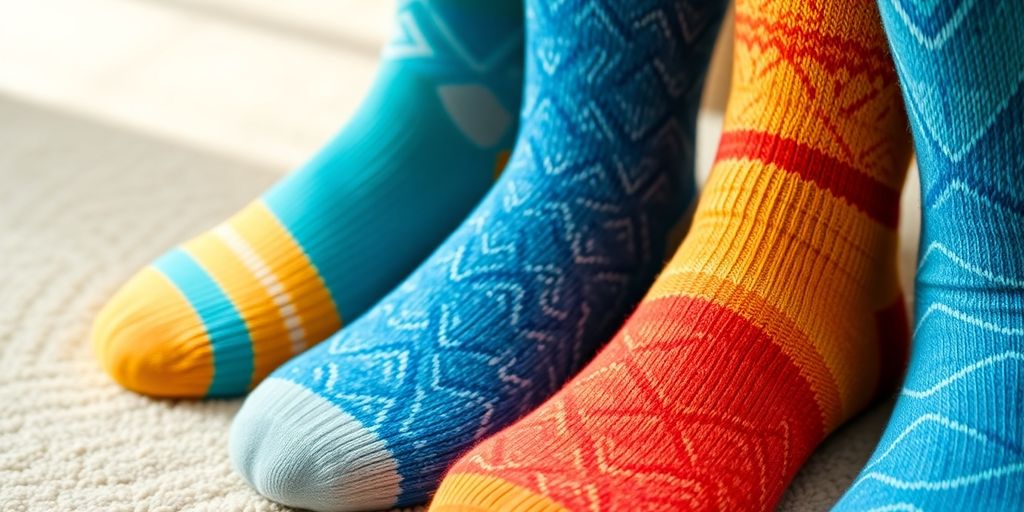 Colorful plus size diabetic socks on a soft surface.
