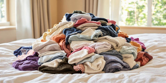 Colorful extra large cotton socks on cozy bedspread