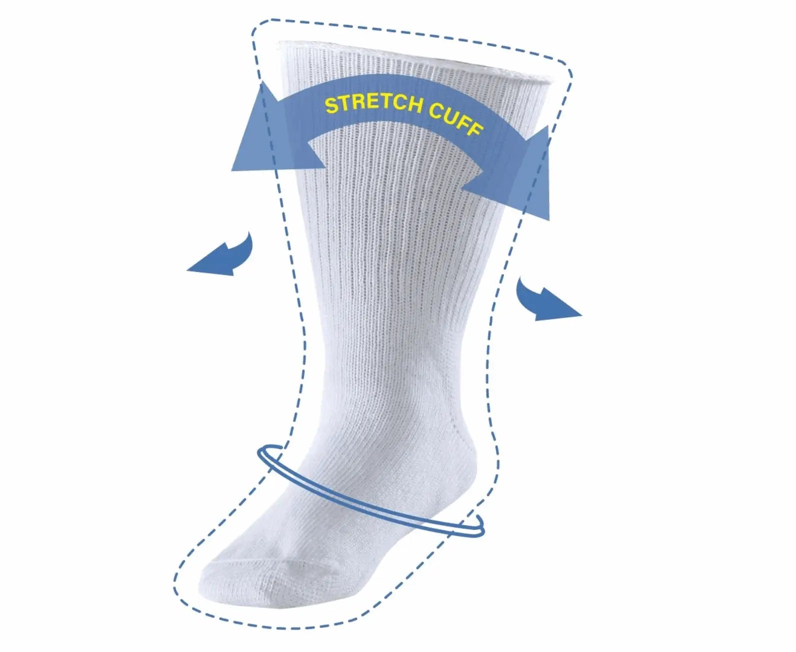 Extra wide diabetic socks with a stretch cuff for comfortable wear and improved circulation